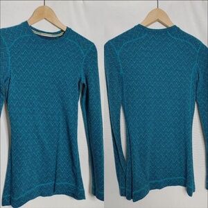 Smartwool Merino 250 Base Layer Pattern Crew Teal Chevron Blue Green M Wool